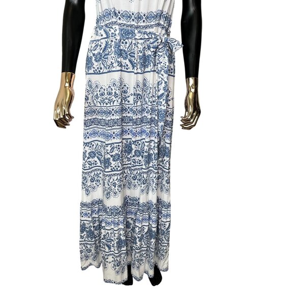 ✨ LOFT Blue & White Boho Print Halter Maxi Dress Size Small - Picture 8 of 13